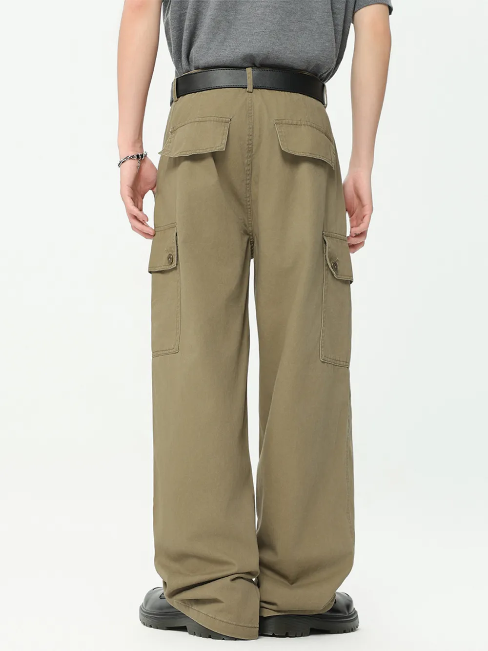Men's Wide Leg Cargo Pants with Side Pockets, image 5