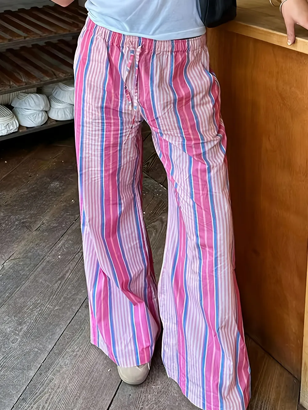 Striped Wide Leg Drawstring Pants