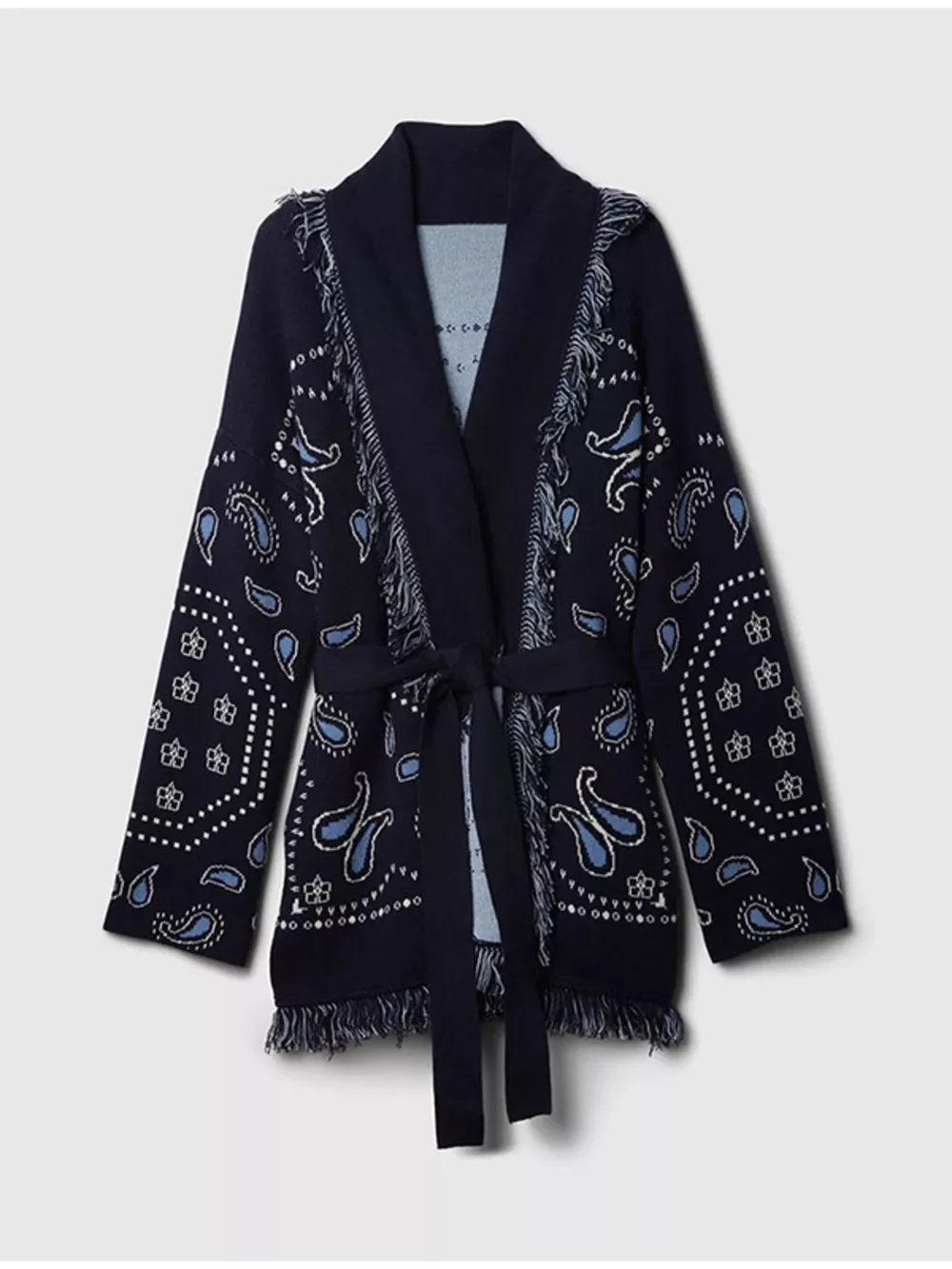Printed Fringe Long Sleeve Cardigan, image 3