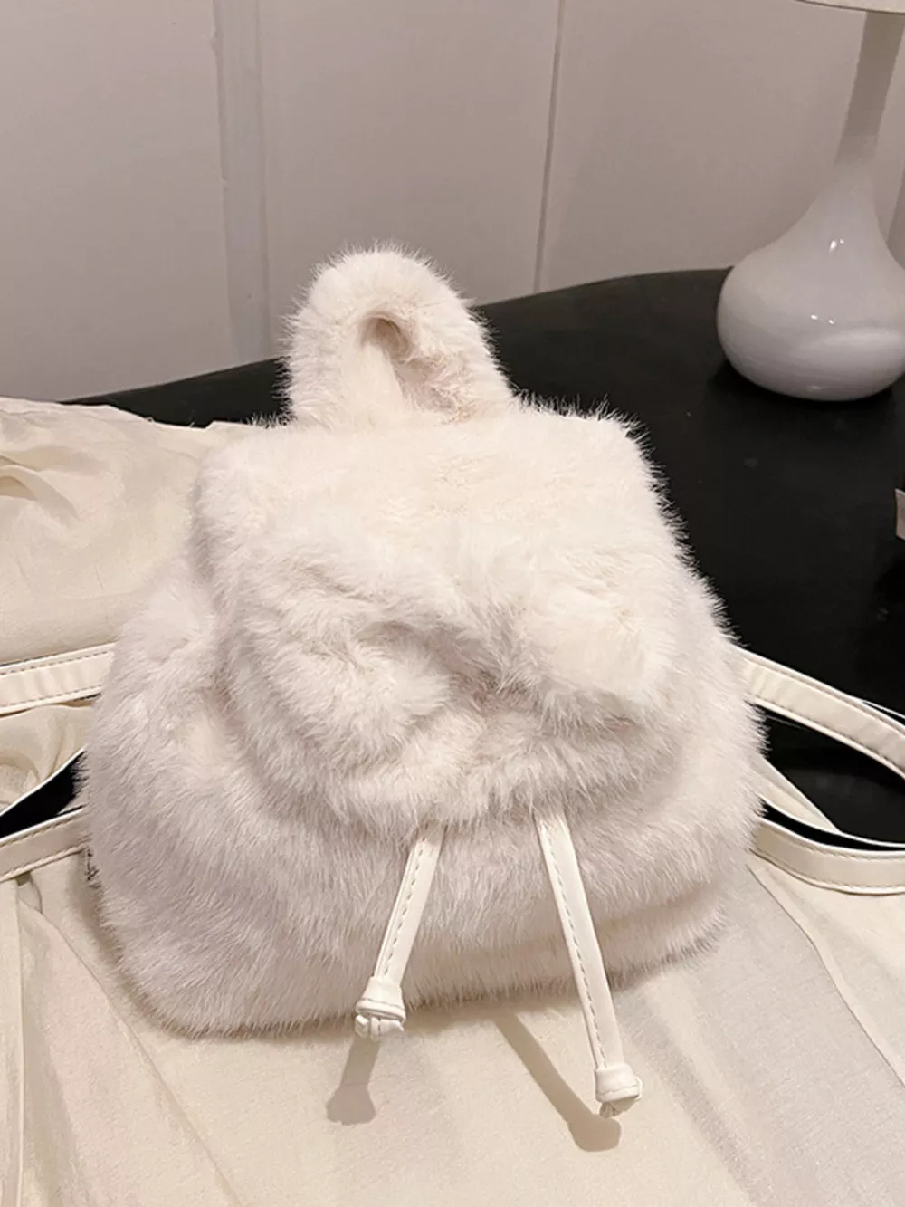 Fuzzy Plush Drawstring Backpack Bag, image 16