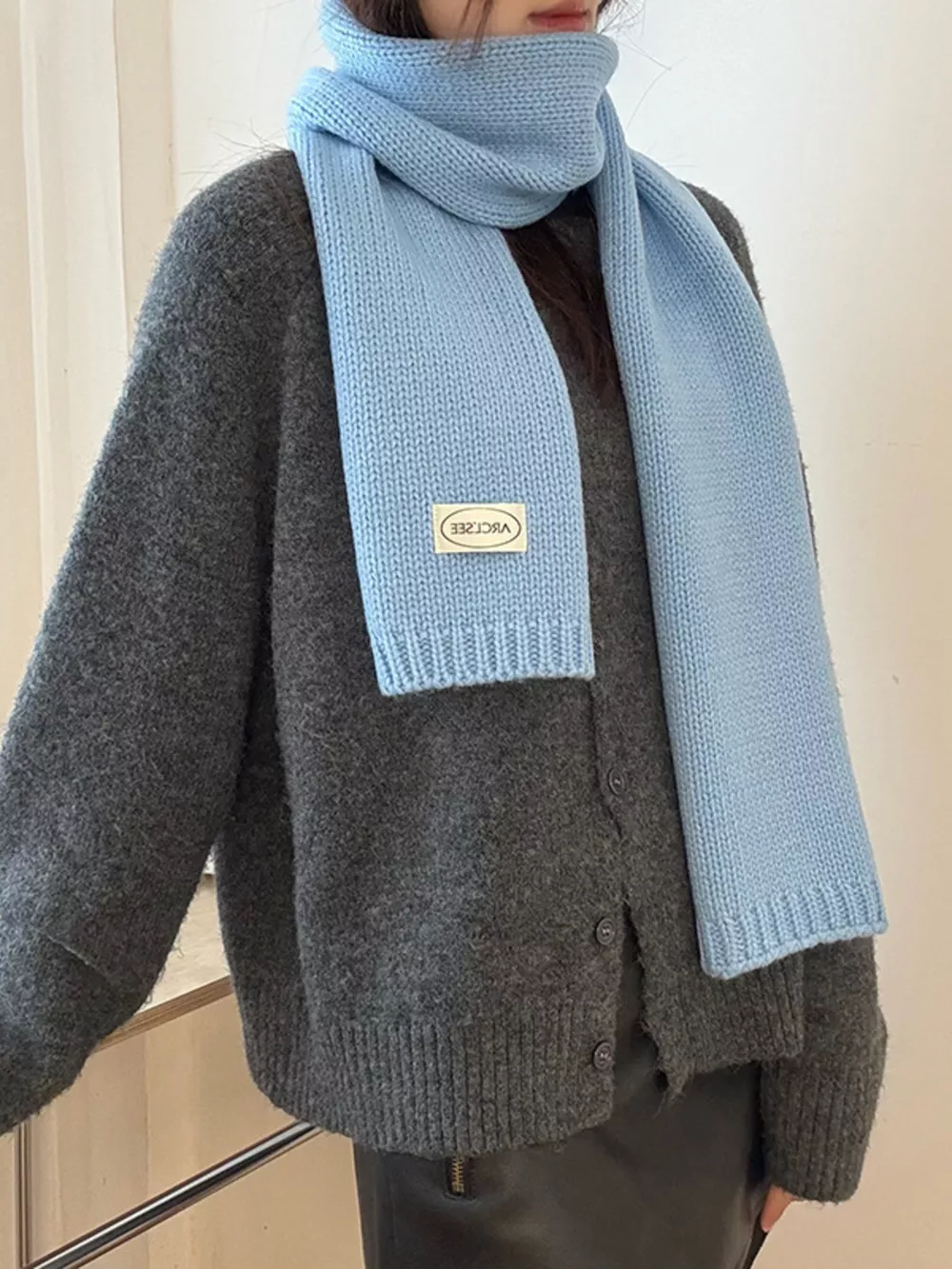 Solid Color Knitted Winter Scarf, image 2