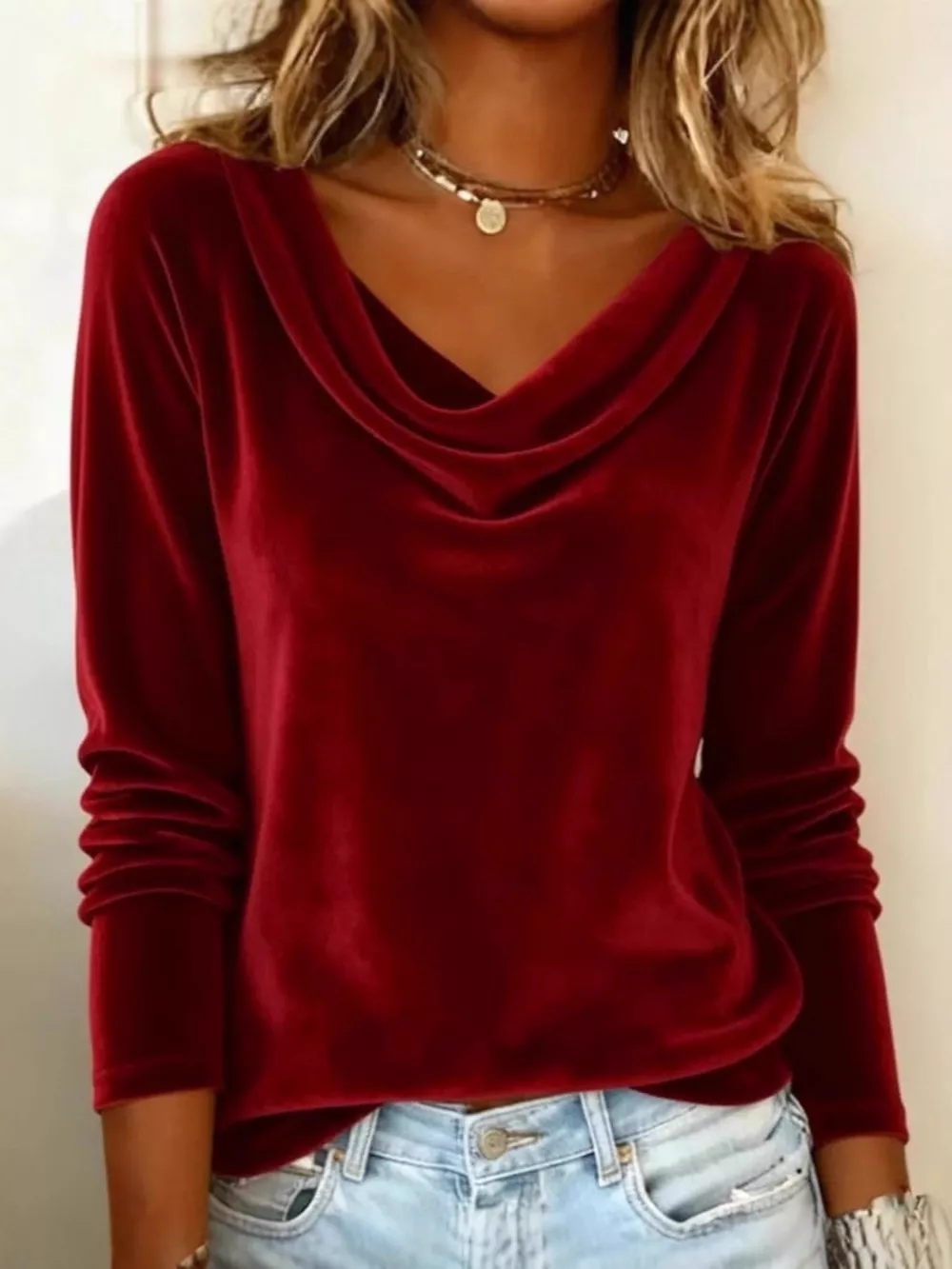 Velvet Cowl Neck Long Sleeve Top, image 14