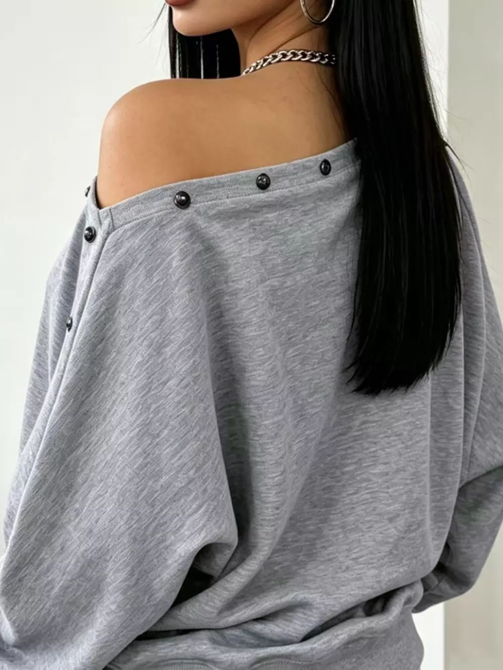 Studded Off Shoulder Long Sleeve T-Shirt, image 5