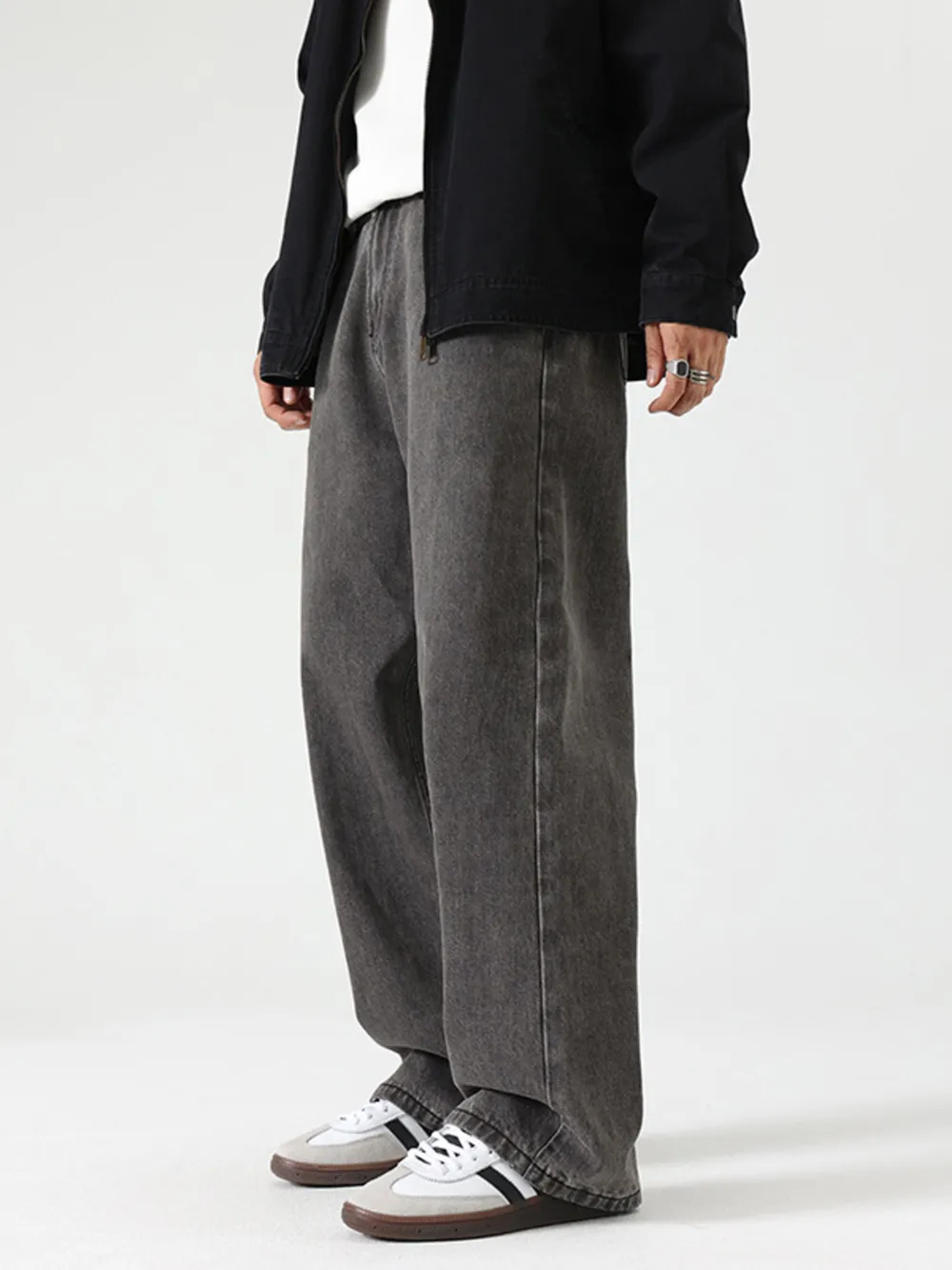 Men's Washed Wide Leg Jeans, image 3