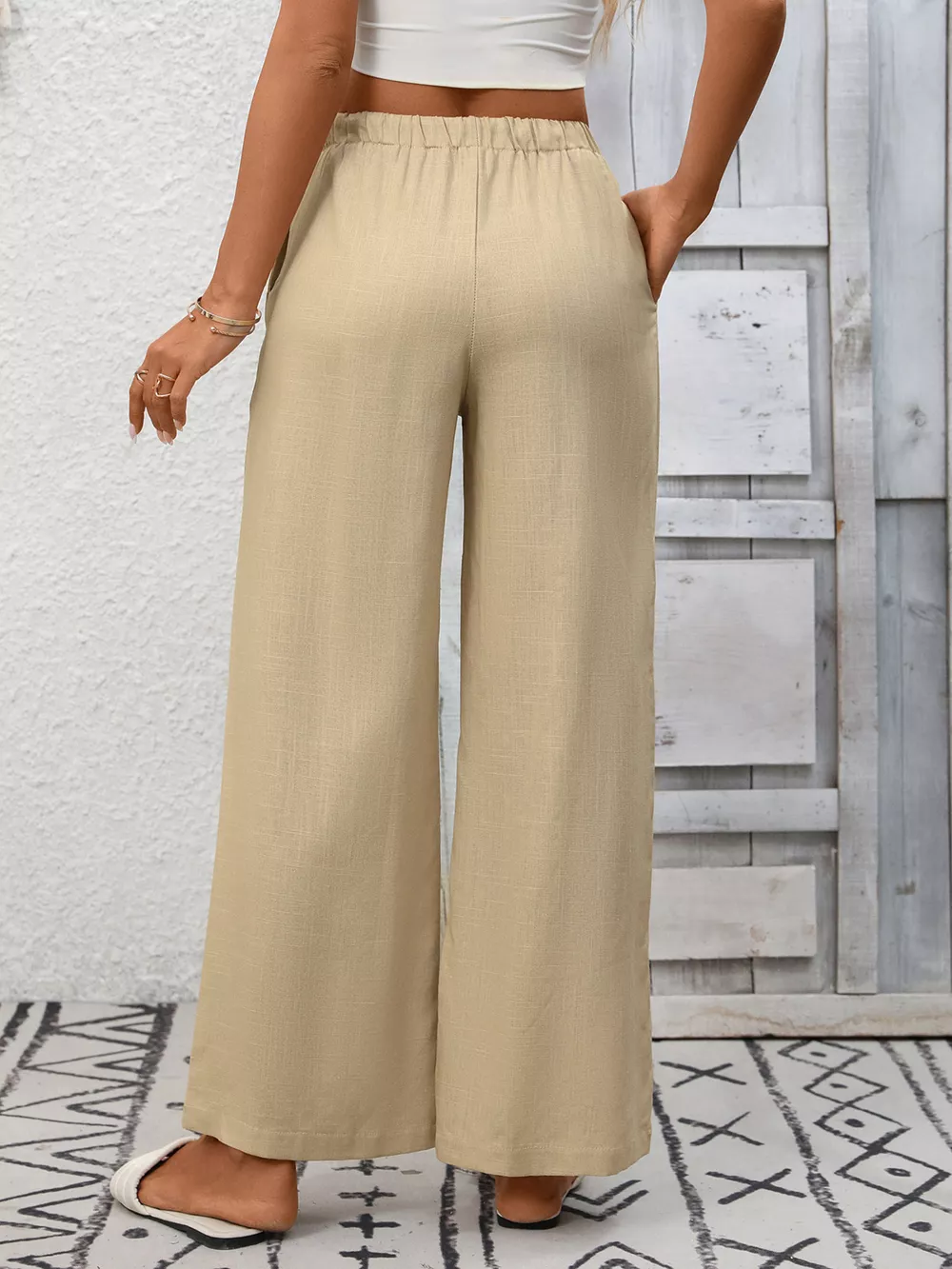 Drawstring High Waist Wide Leg Pants, image 7