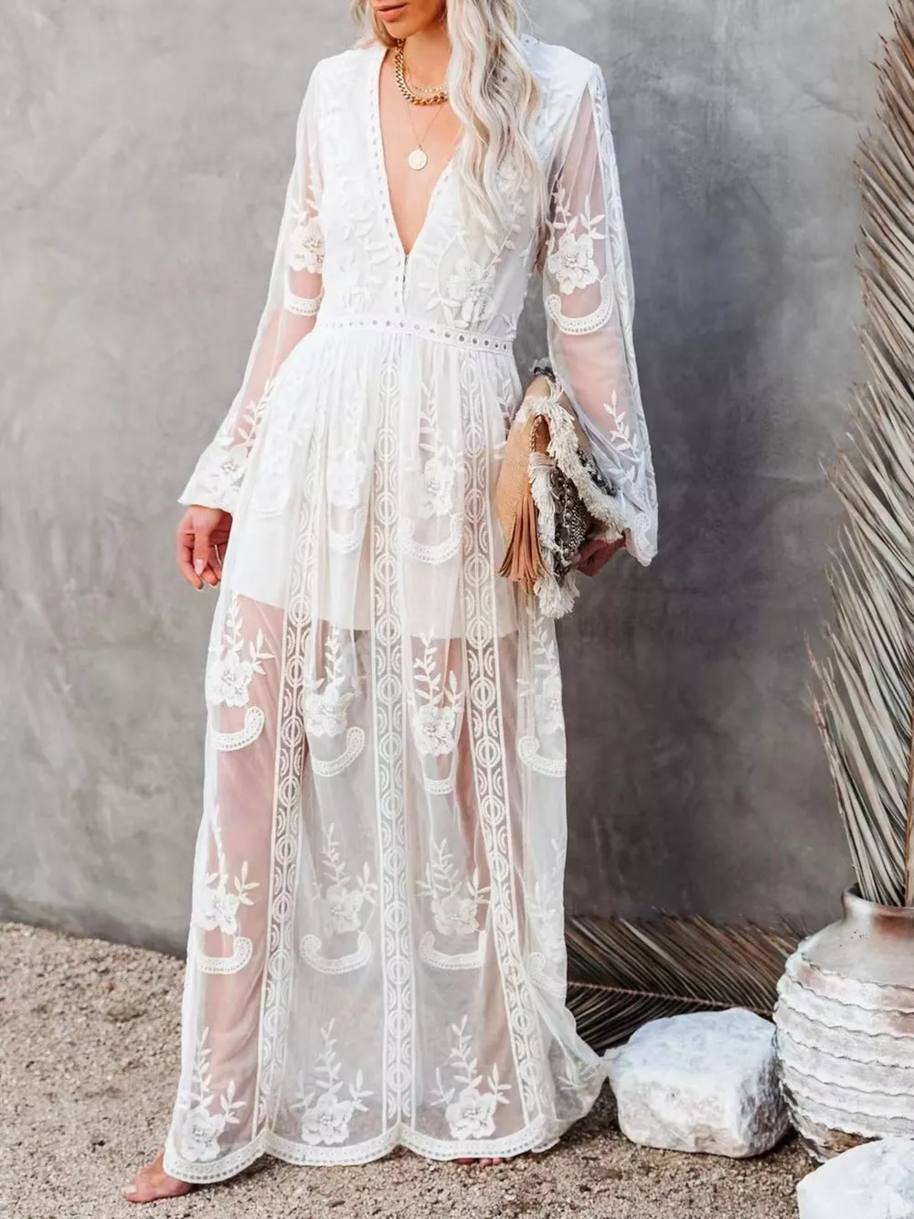 Floral Lace Slit Maxi Dress, image 2