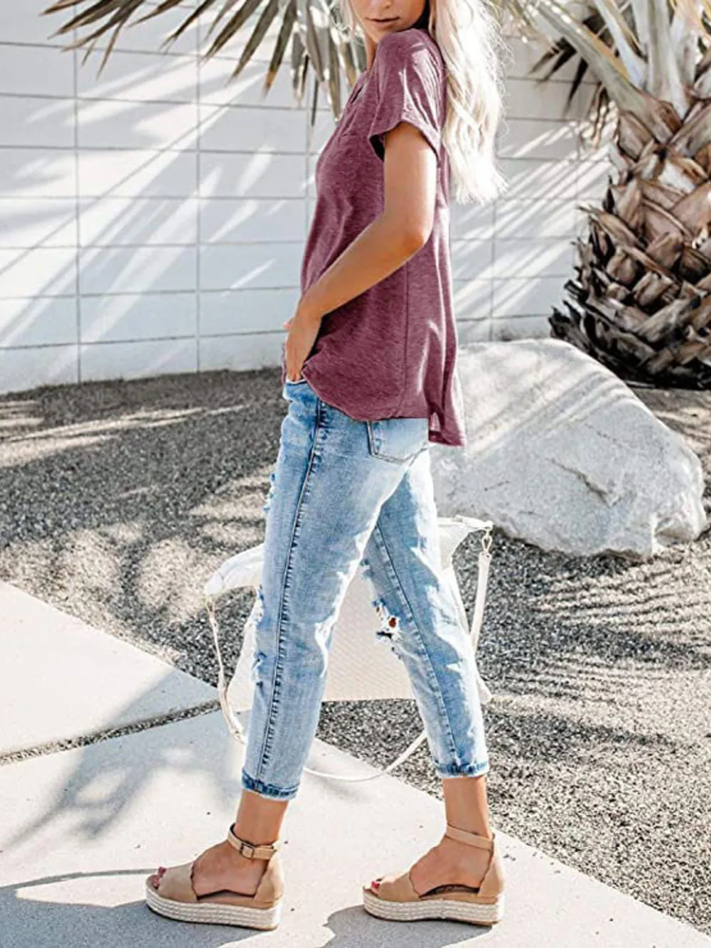 Full Size Notched Short Sleeve T-Shirt Plus Size, image 13