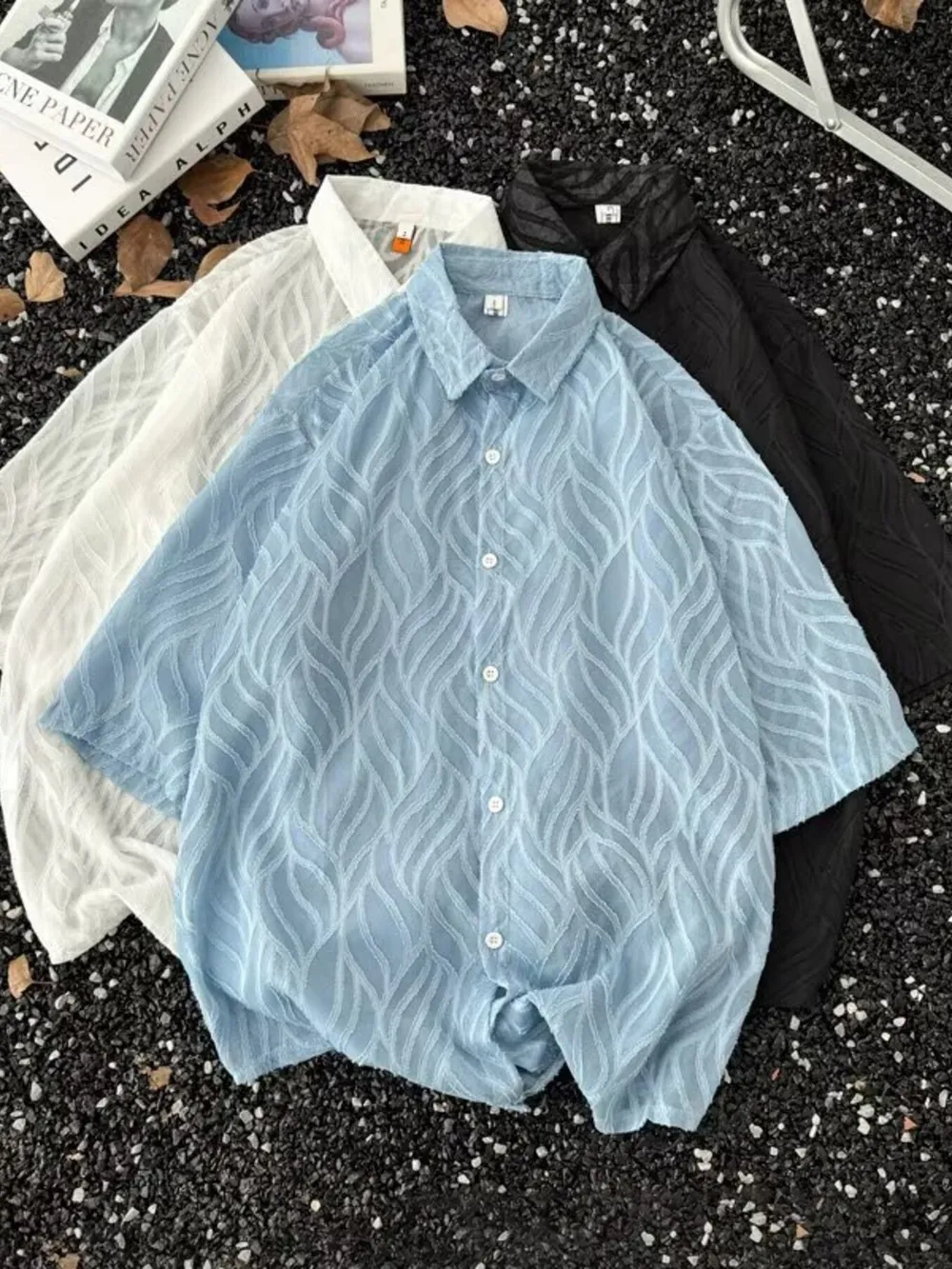 Men's Full Size Wave Pattern Short Sleeve Button-Up Shirt Plus Size, image 3