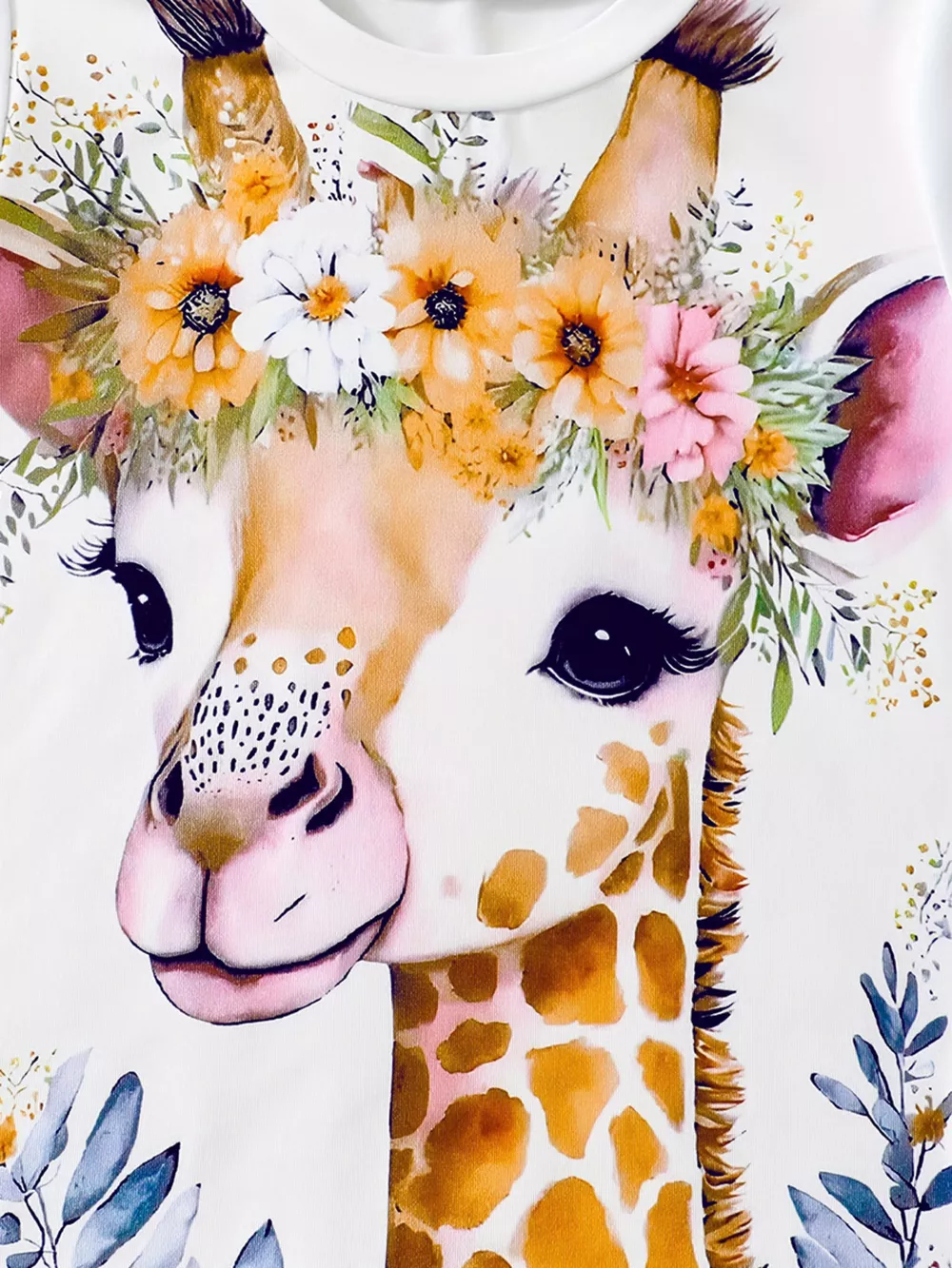 Children's Giraffe Floral Crown Print Tee and Shorts Pajama Set, image 3