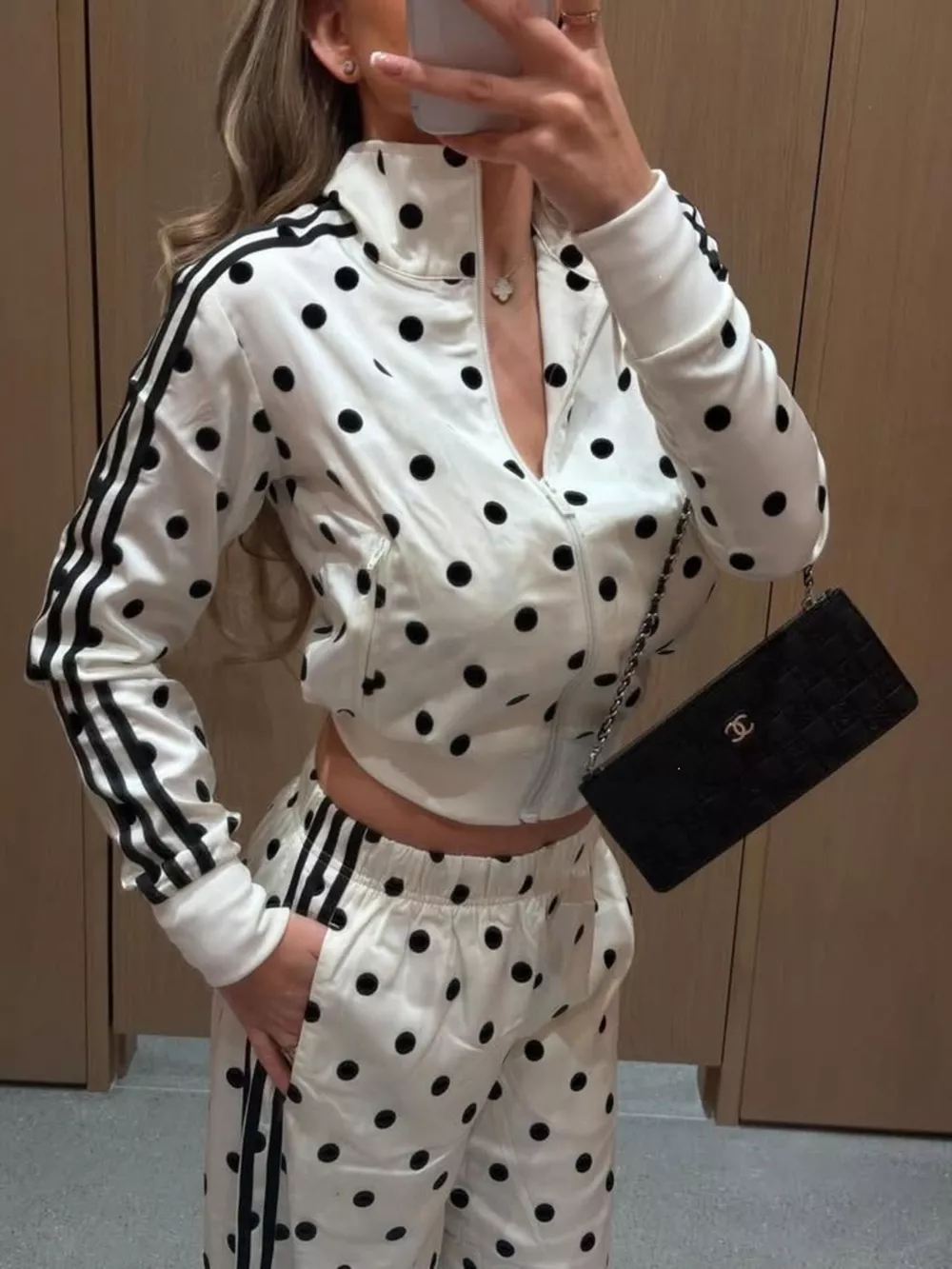 Polka Dot Zip Up Outerwear and Pants Set, image 3