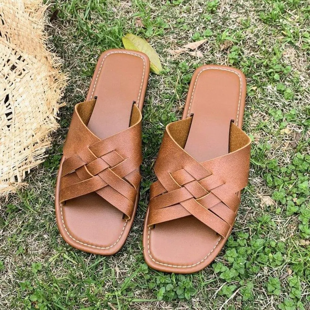 Woven Cross Strap Flat Sandals, image 7
