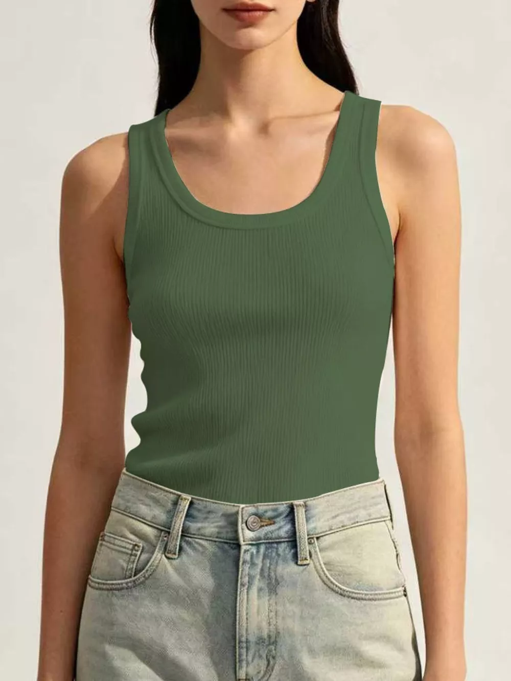Ribbed Knit U-Neck Tank, image 7