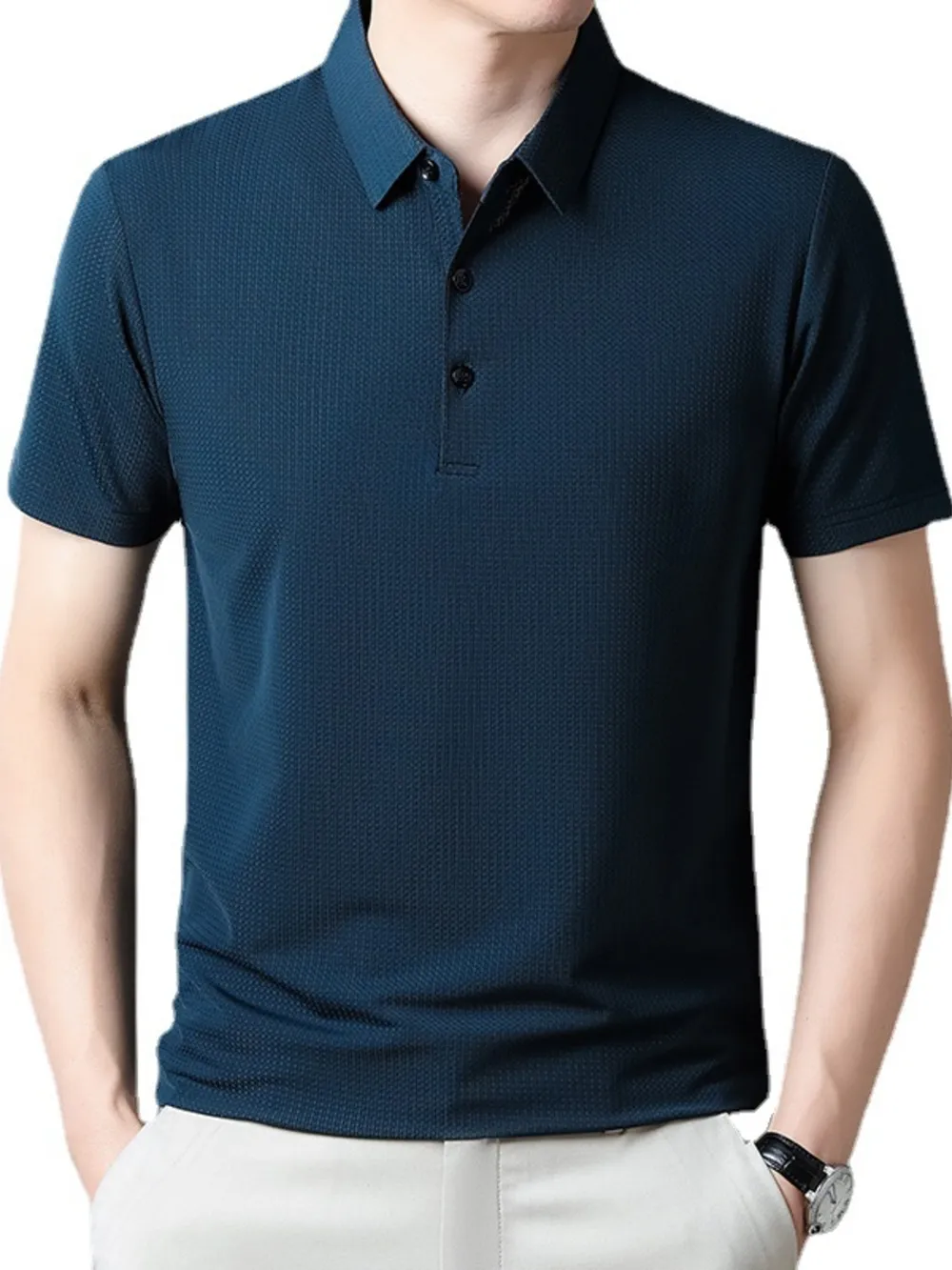 Men's Plus Size Classic Textured Slim Fit Polo Shirt, image 4