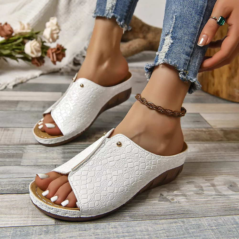 Crocodile-Embossed Wedge Sandals, image 14