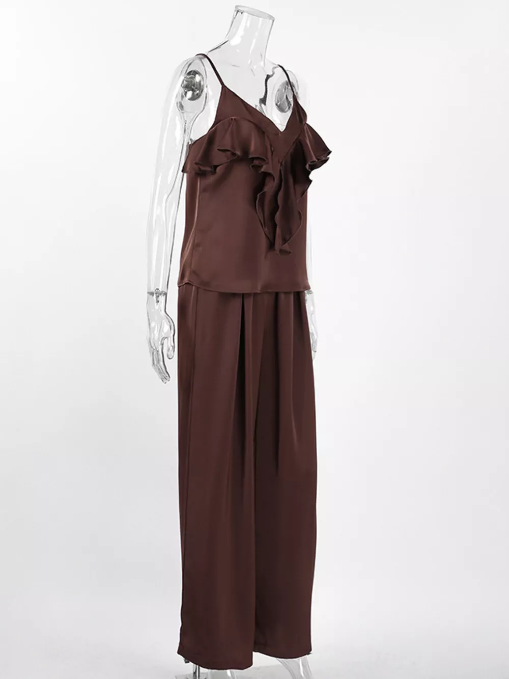 Ruffle V-Neck Cami and Wide-Leg Pants Two-Piece Set, image 8