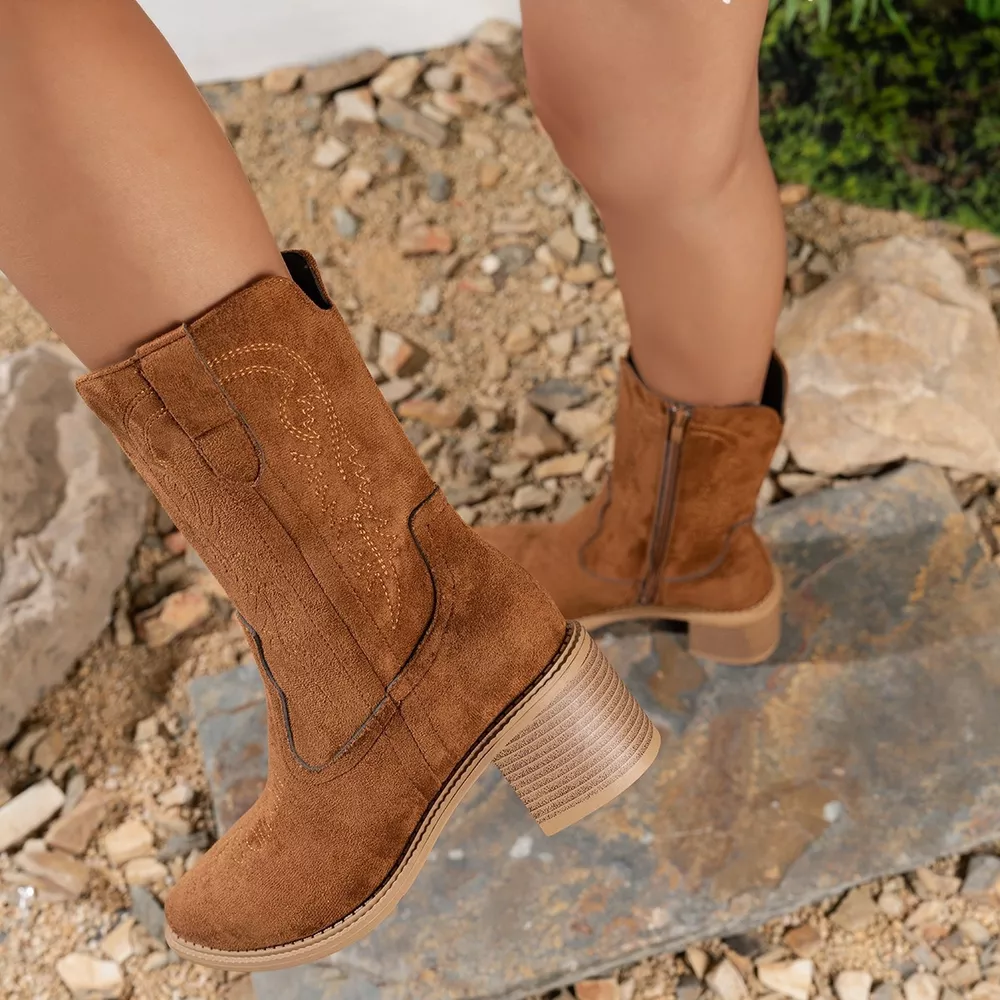 Suede Block Heel Western Boots, image 2