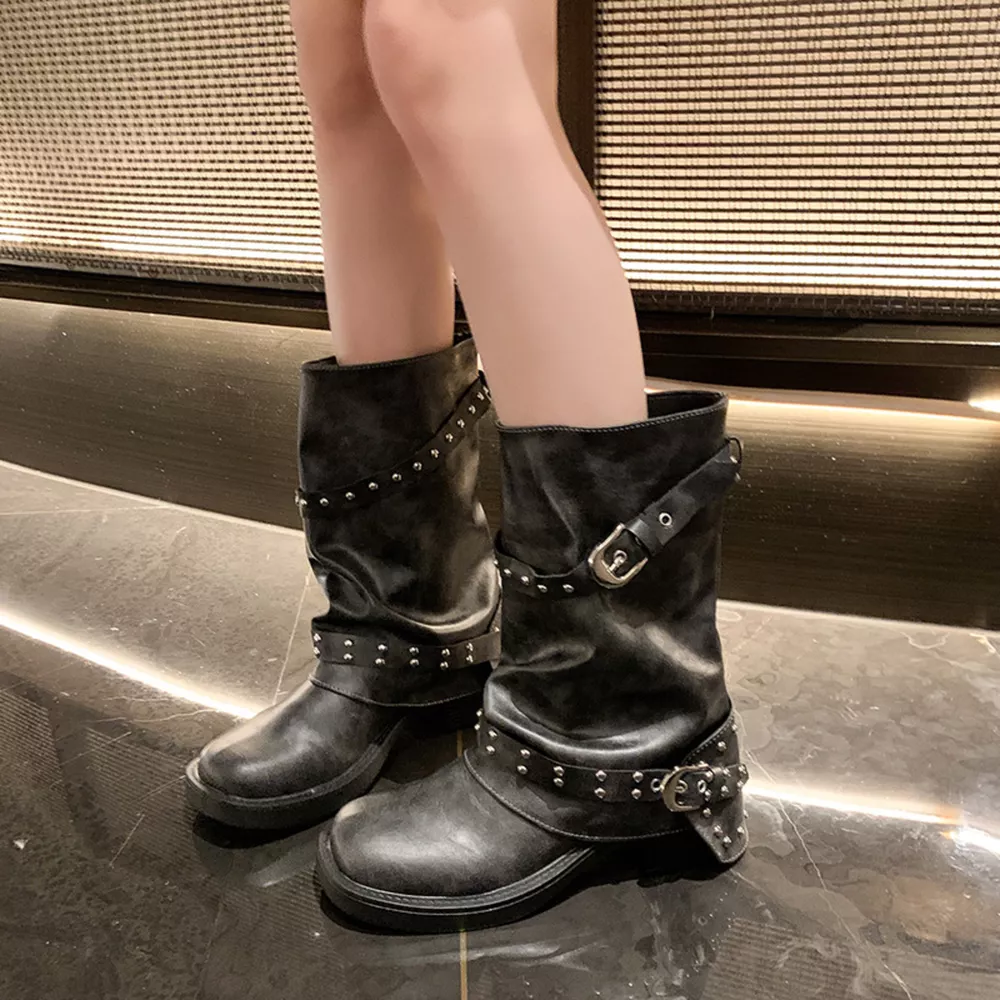 Round Toe Block Heels Boots, image 4