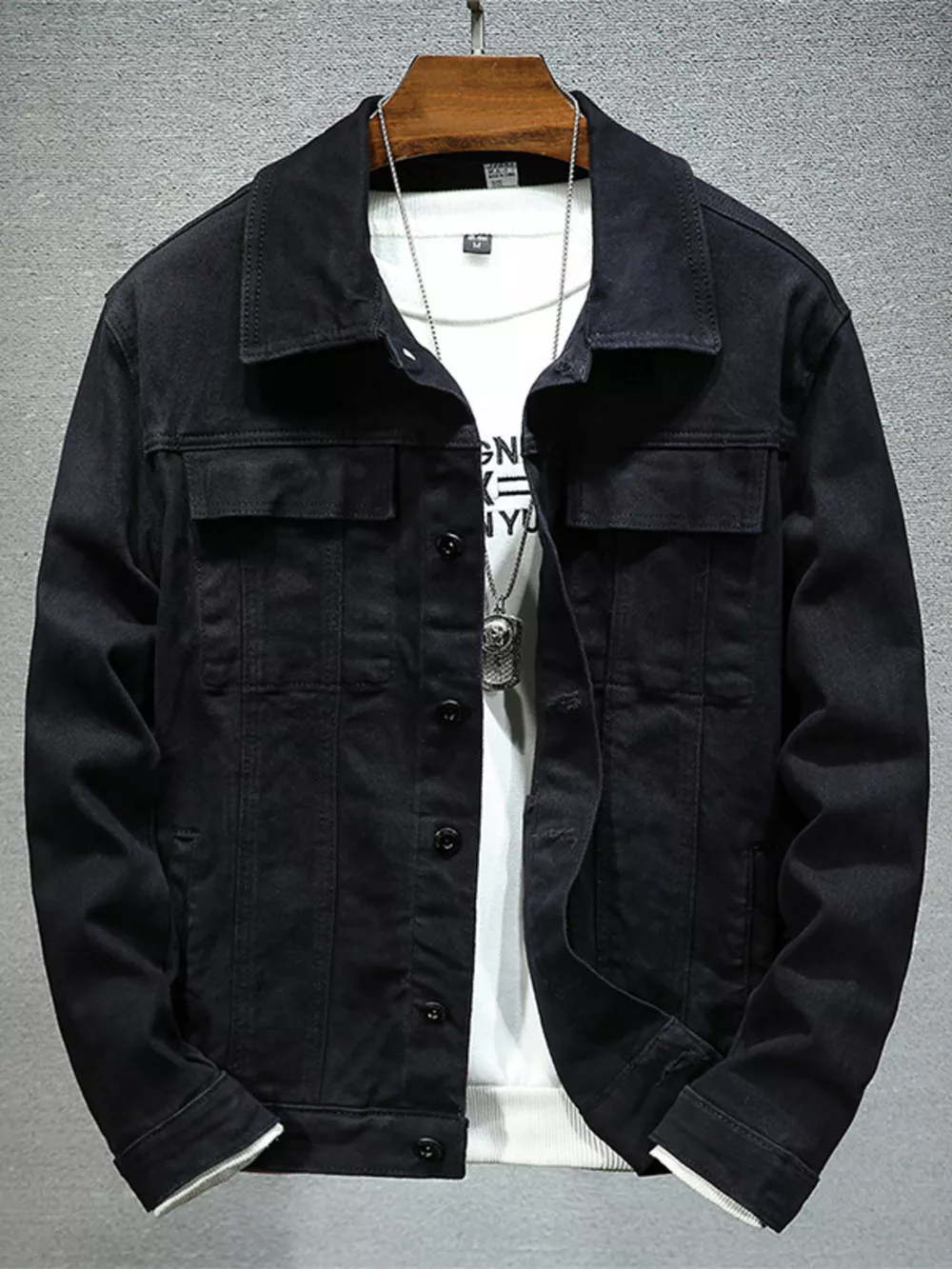 Men's Plus Size Button Up Denim Jacket with Chest Pockets, image 3