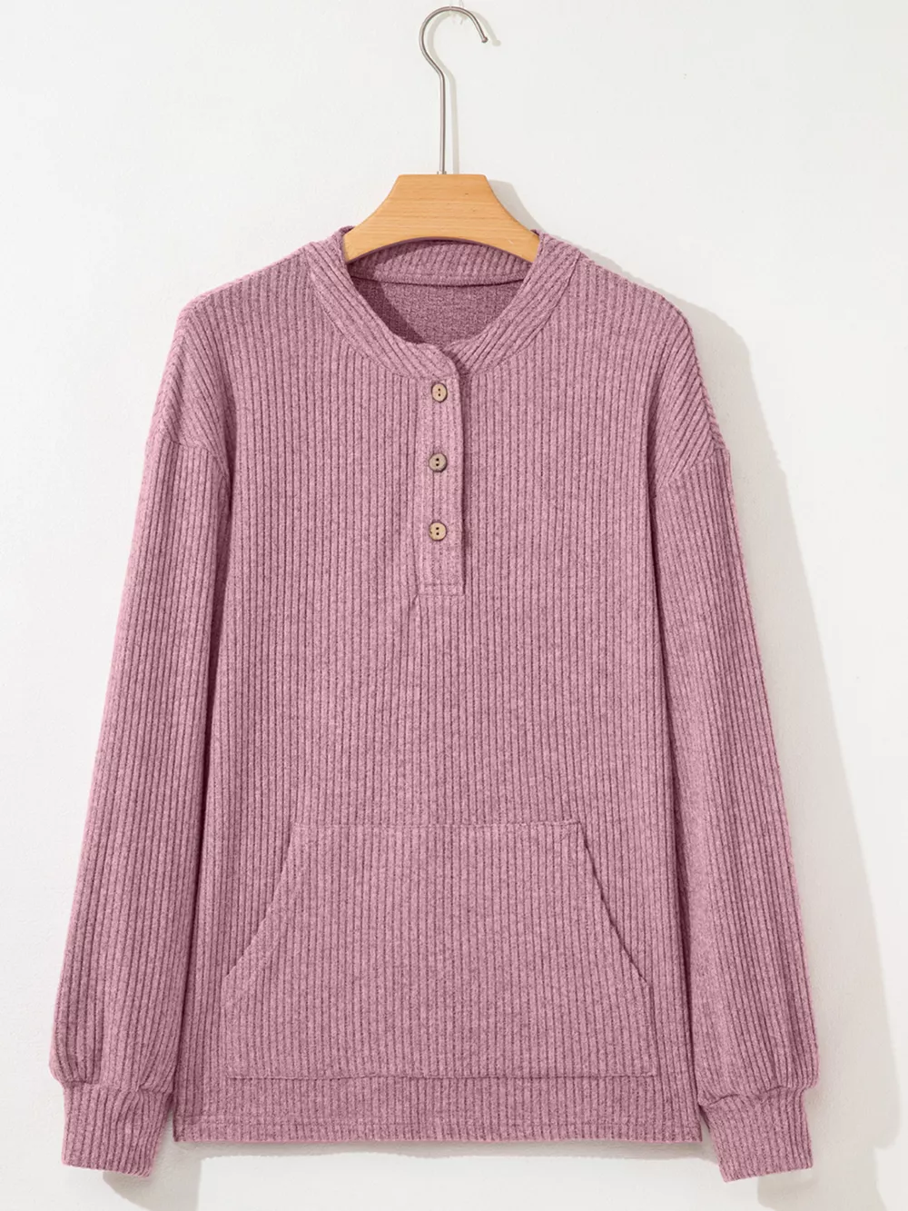 Ribbed Texture Drop Shoulder Henley Top, image 7