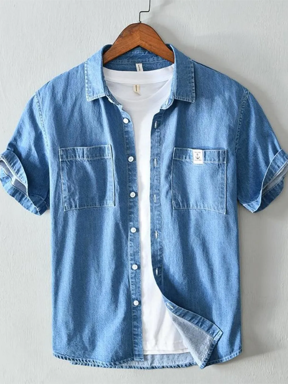 Men's Plus Size Button Up Short Sleeve Denim Shirt