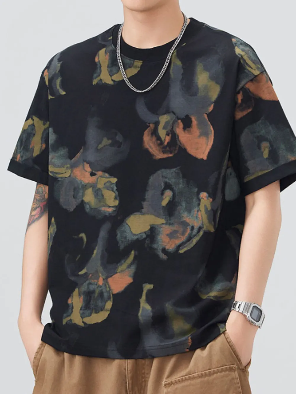 Men's Plus Size Contrast Round Neck Short Sleeve T-Shirt, image 2
