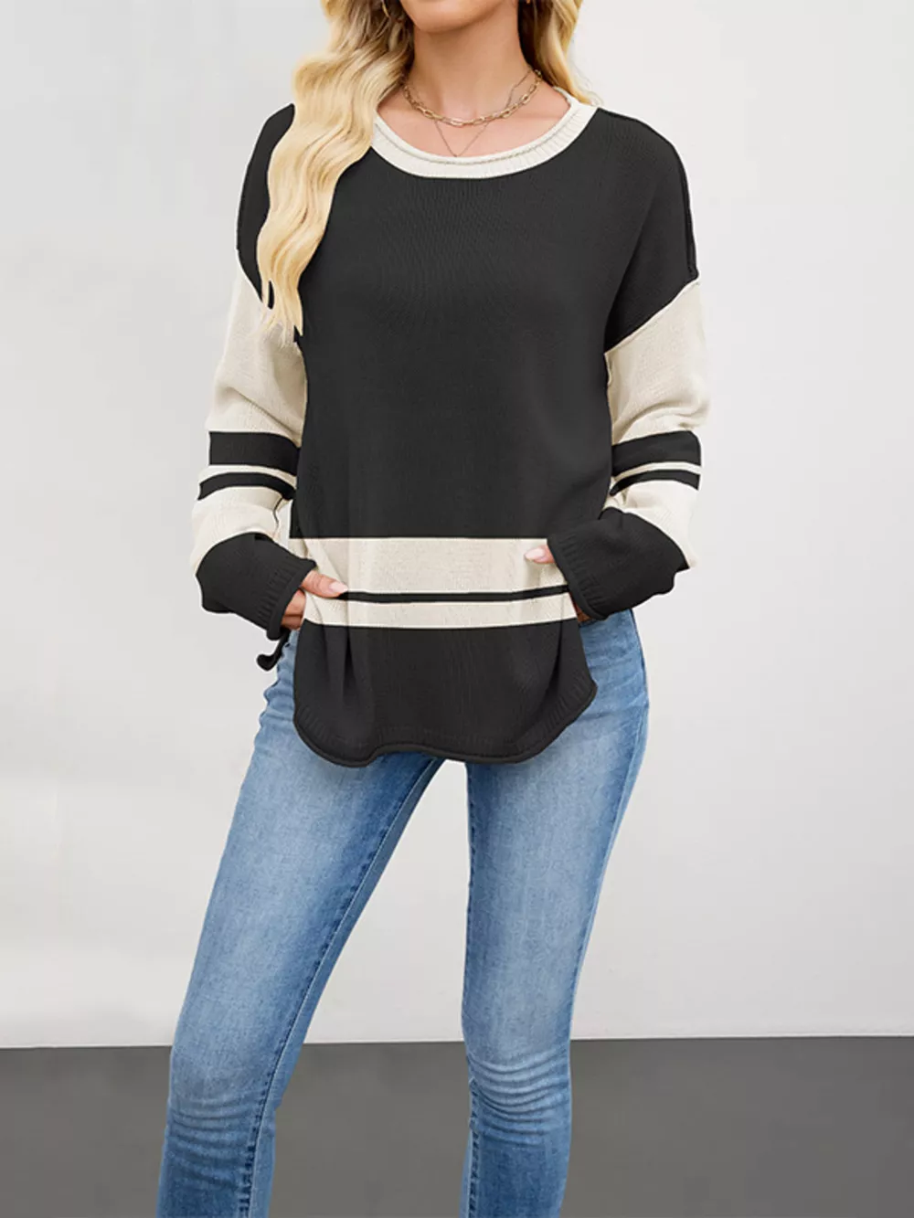 Striped Dropped Shoulder Sweater, image 5