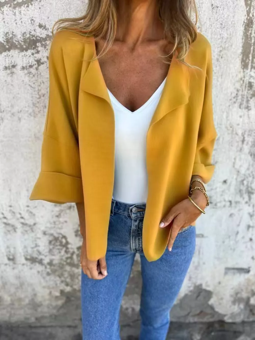 Full Size Open Front 3/4 Sleeve Casual Cardigan Plus Size, image 23