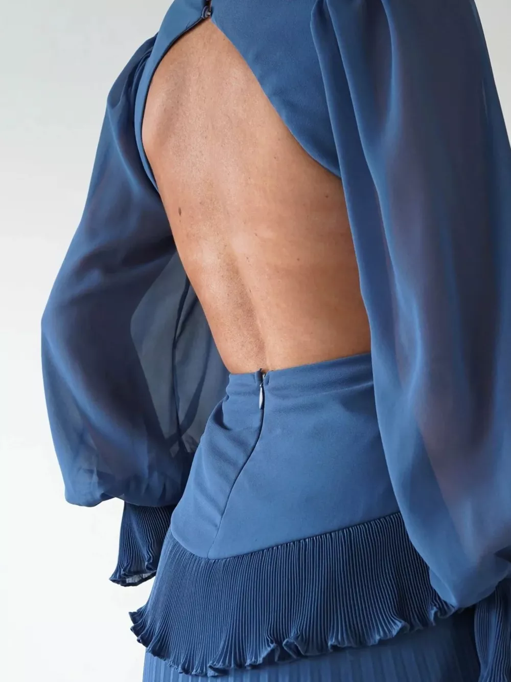 Backless Pleated Long Sleeve Maxi Dress, image 13