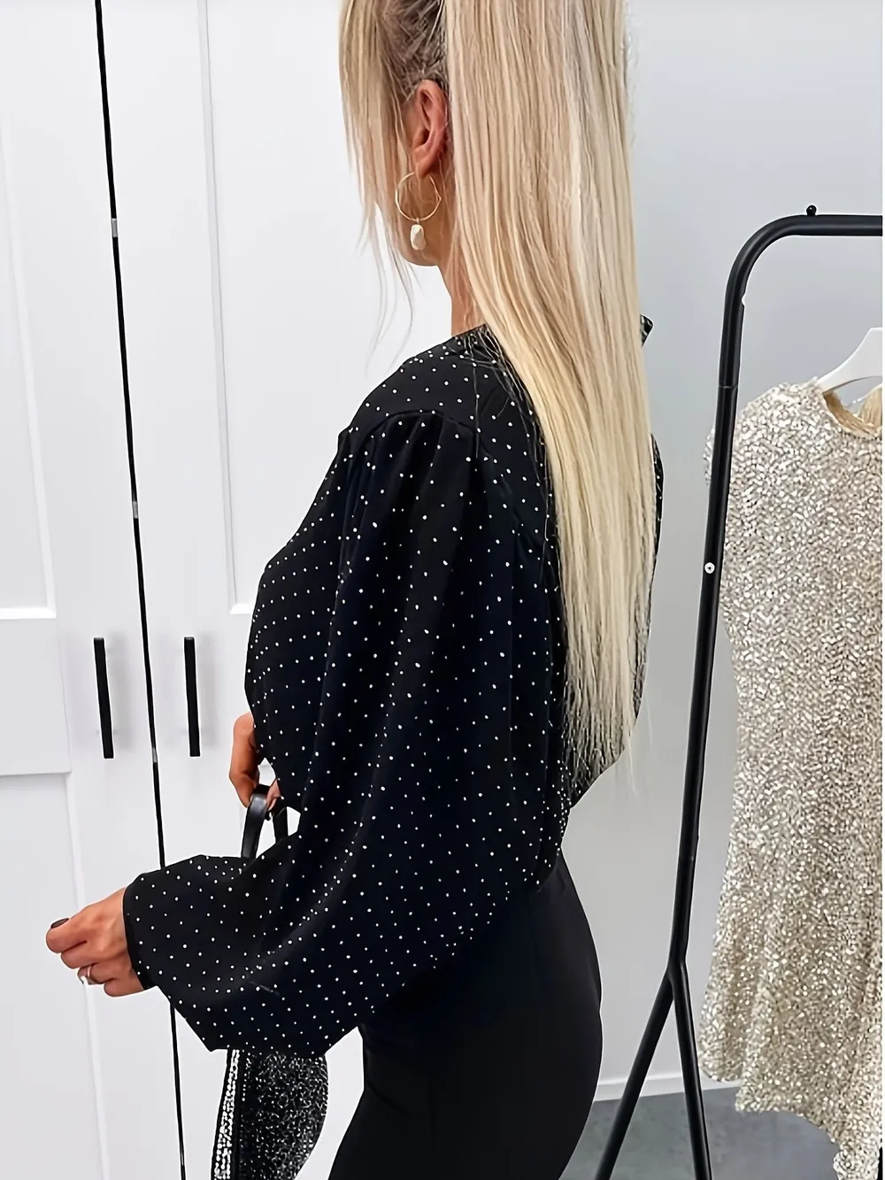 Polka Dot Oversized Button-Up Shirt, image 4