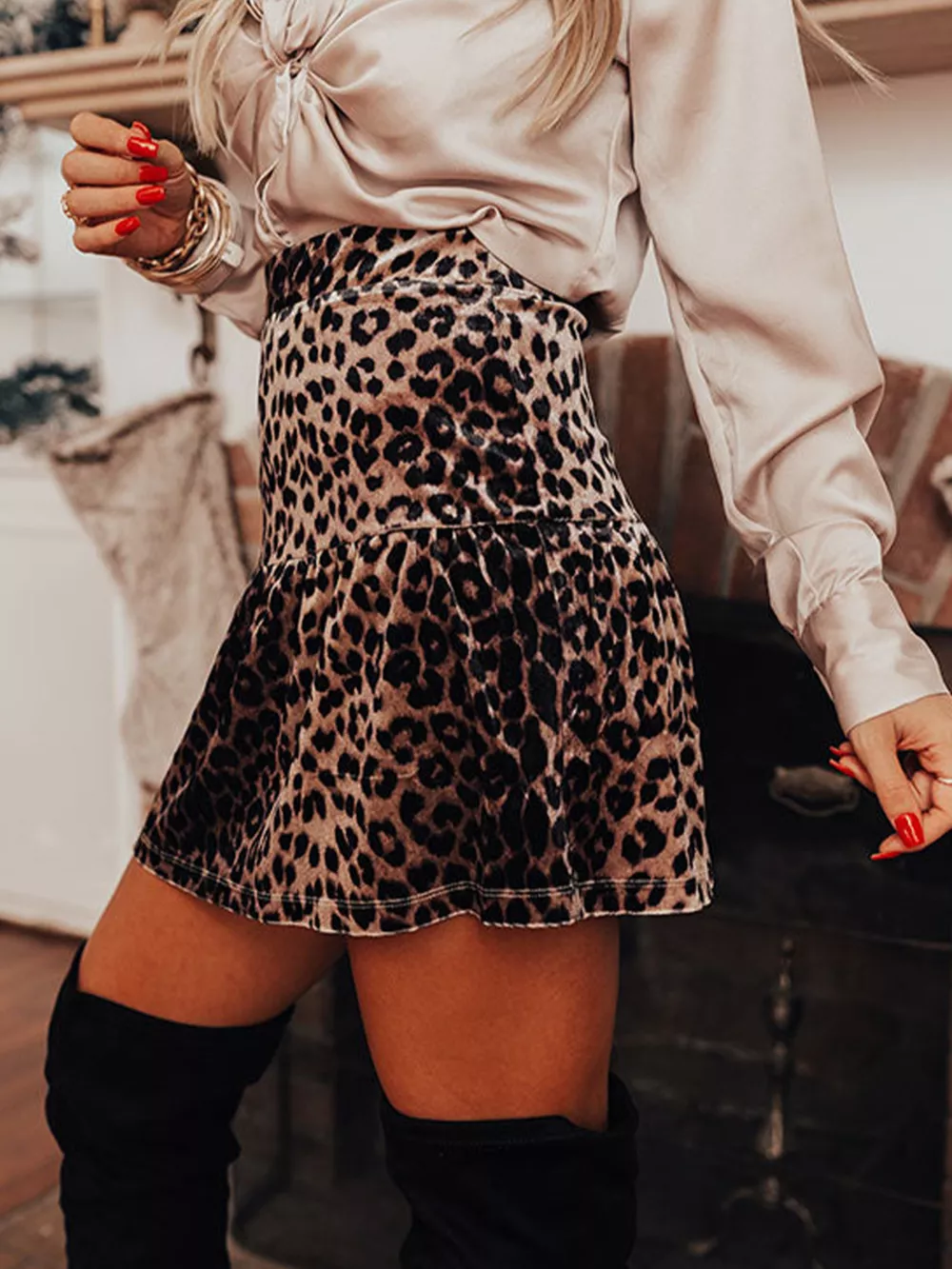 Leopard Tiered Mini Skirt, image 4