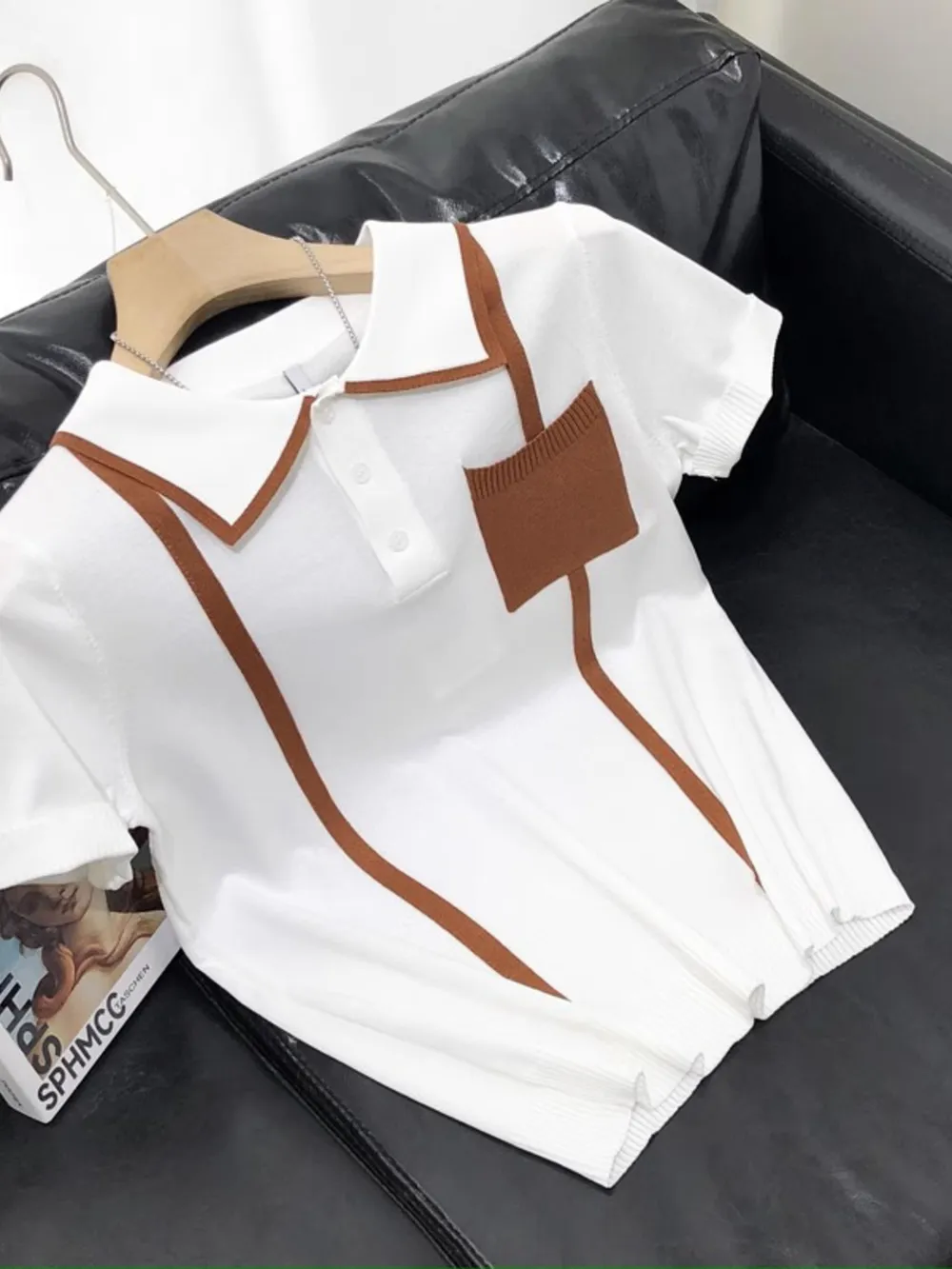 Men's Full Size Contrast Trim Knit Polo Shirt Plus Size, image 6