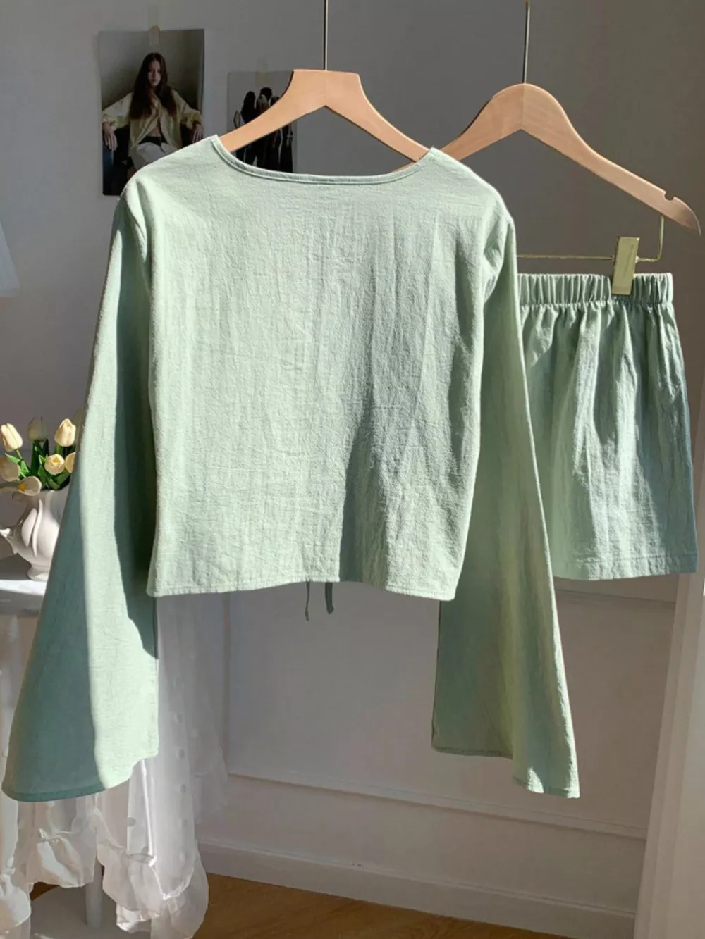 Embroidered Tie-Front Top & Shorts Set, image 14