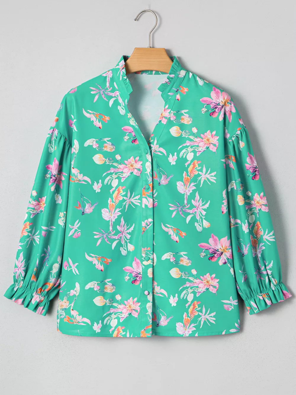 Floral Lantern Sleeve Button Front Shirt, image 6