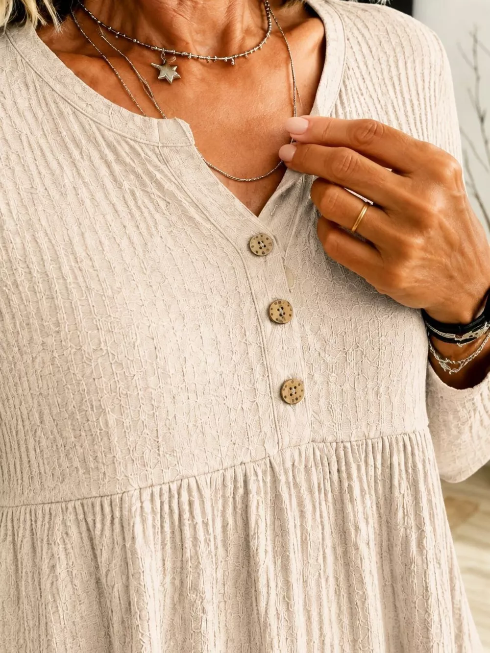 Button Detail Knitted Casual Top, image 2