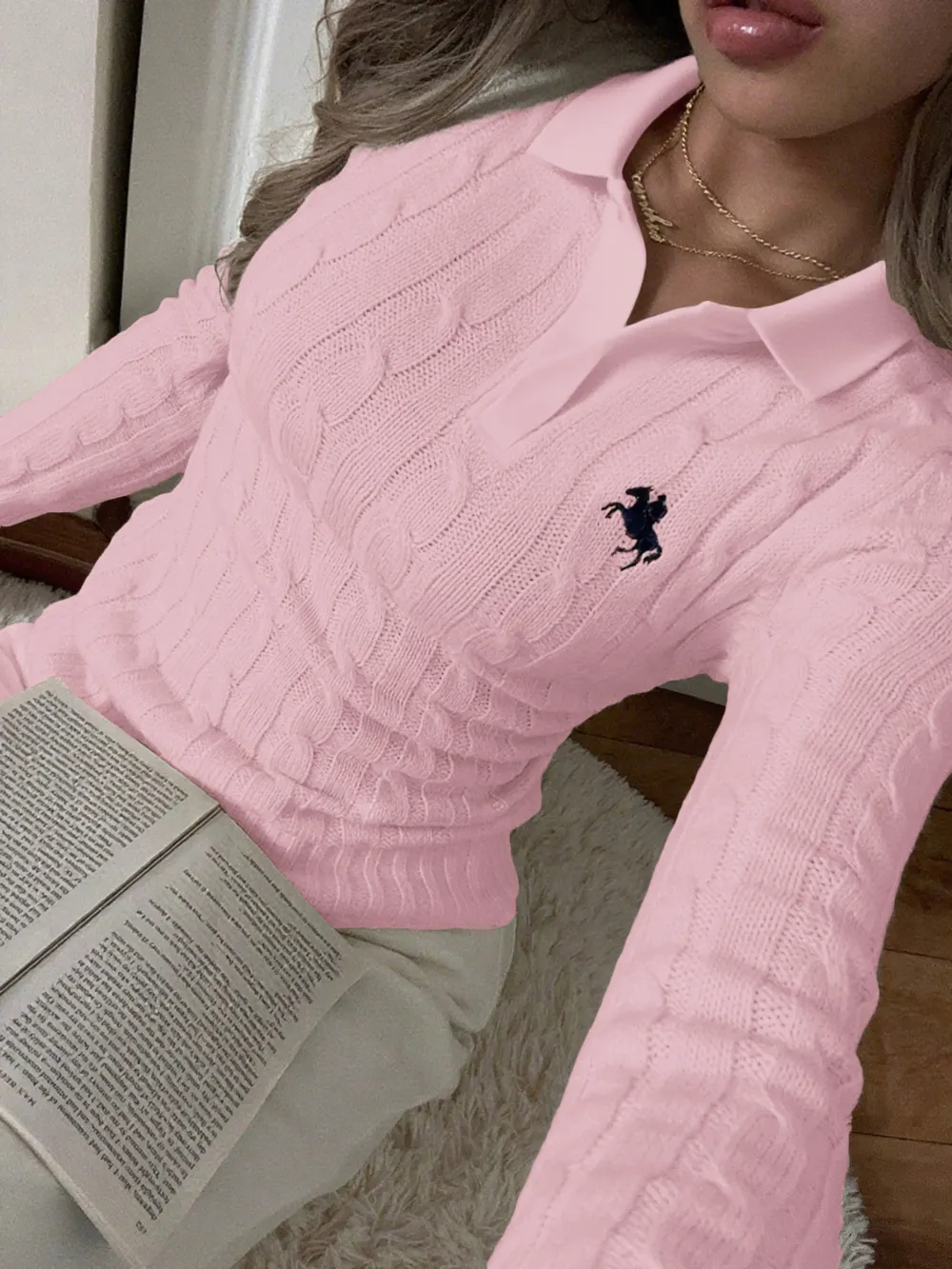 Cable Knit Long Sleeve Sweater, image 9