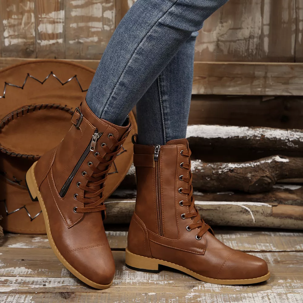 Round Toe Block Heels Boots, image 7
