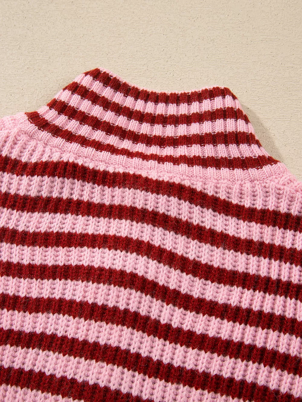 Striped High Neck Zip-up Sweater Long Sleeve Casual Fit Drop Shoulder Open Front Cardigan, image 6