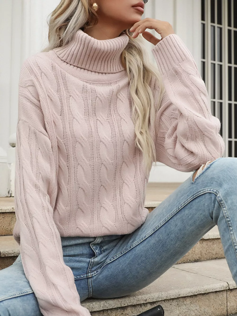 Cable Knit Turtleneck Sweater, image 3