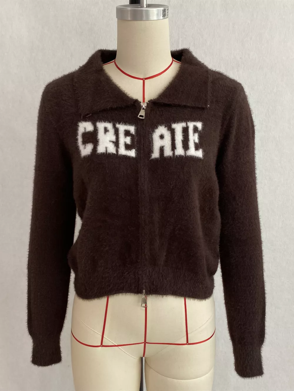 Fuzzy Letter Zip-Up Cardigan, image 19