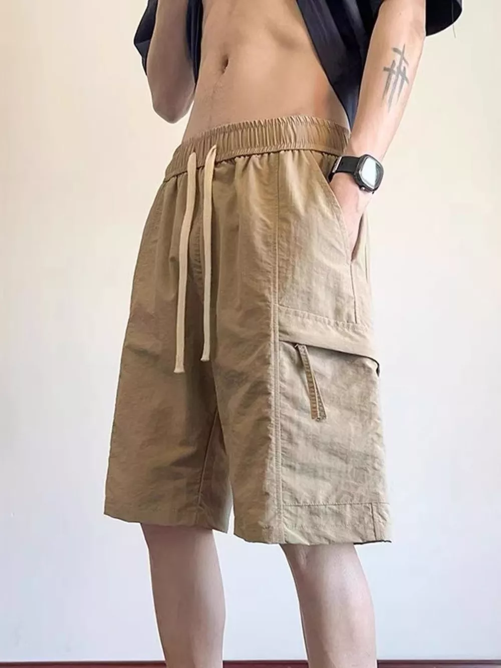 Men's Plus Size Drawstring Relaxed Fit Cargo Shorts, image 2