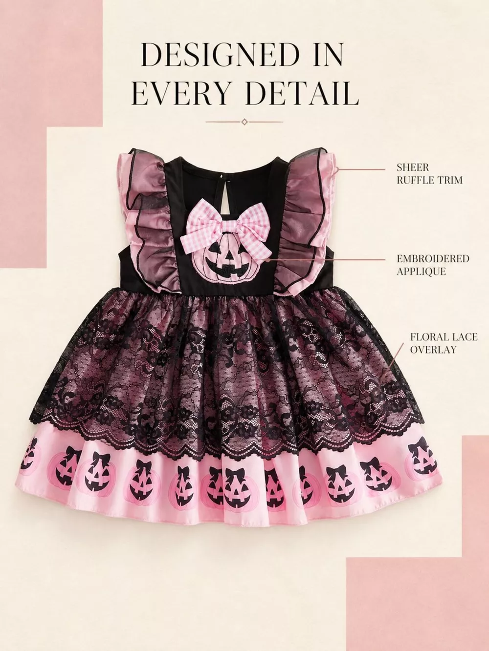 Children's Halloween Lolita Style Pumpkin Print Dress, image 3