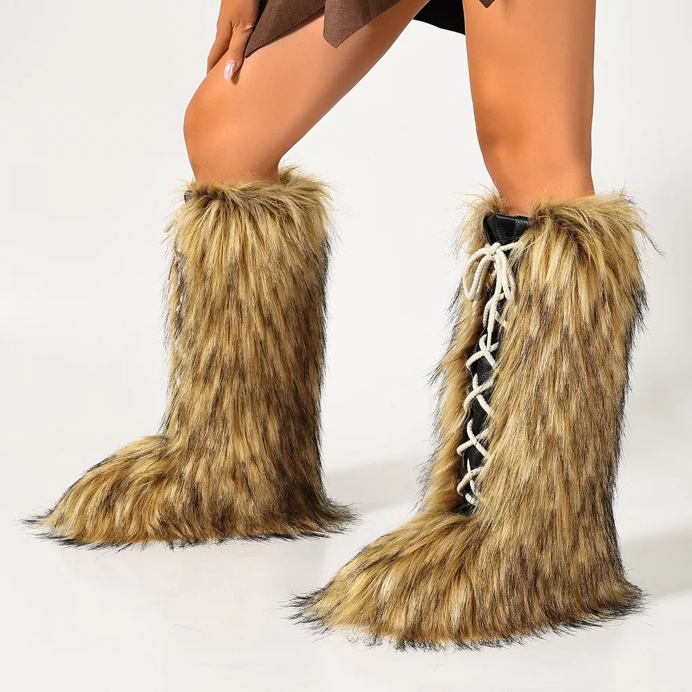 Luxury Faux Fur Lace-Up Winter Boots, image 3