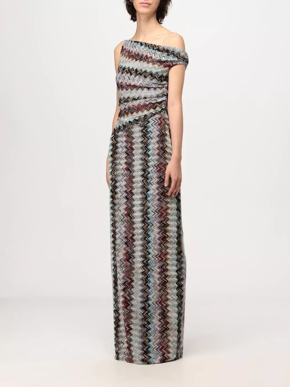 One-Shoulder Zigzag Knit Maxi Dress, image 6