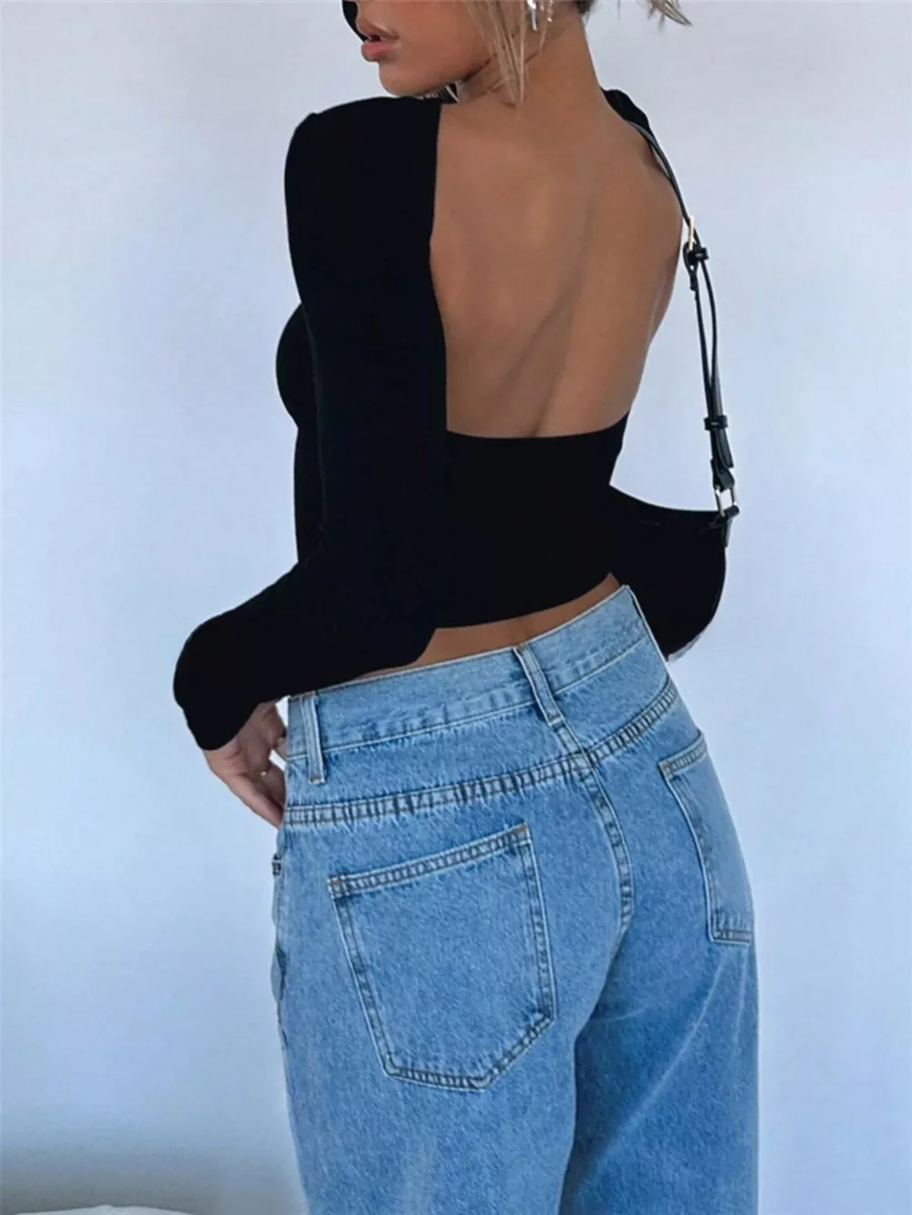 Backless Long Sleeve Slim Fit T-Shirt, image 3
