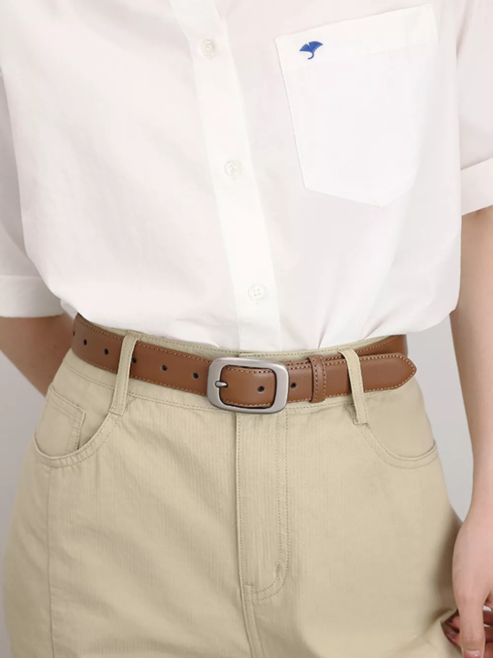Classic Leather Belt with Silver Buckle, image 2