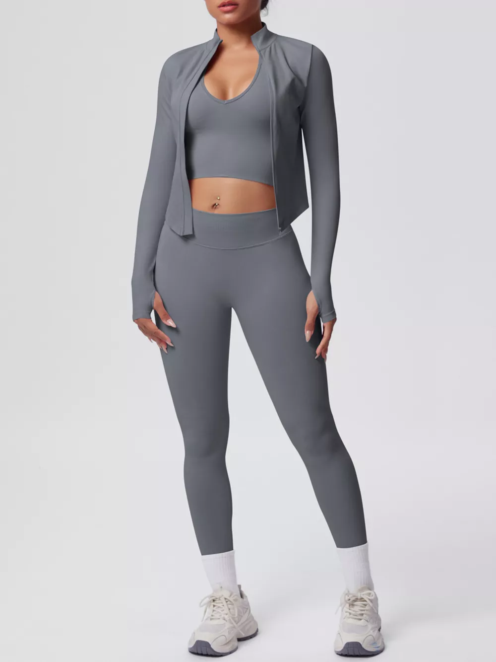 Tank & Zip-Up Jacket and Leggings Three-Piece Active Set