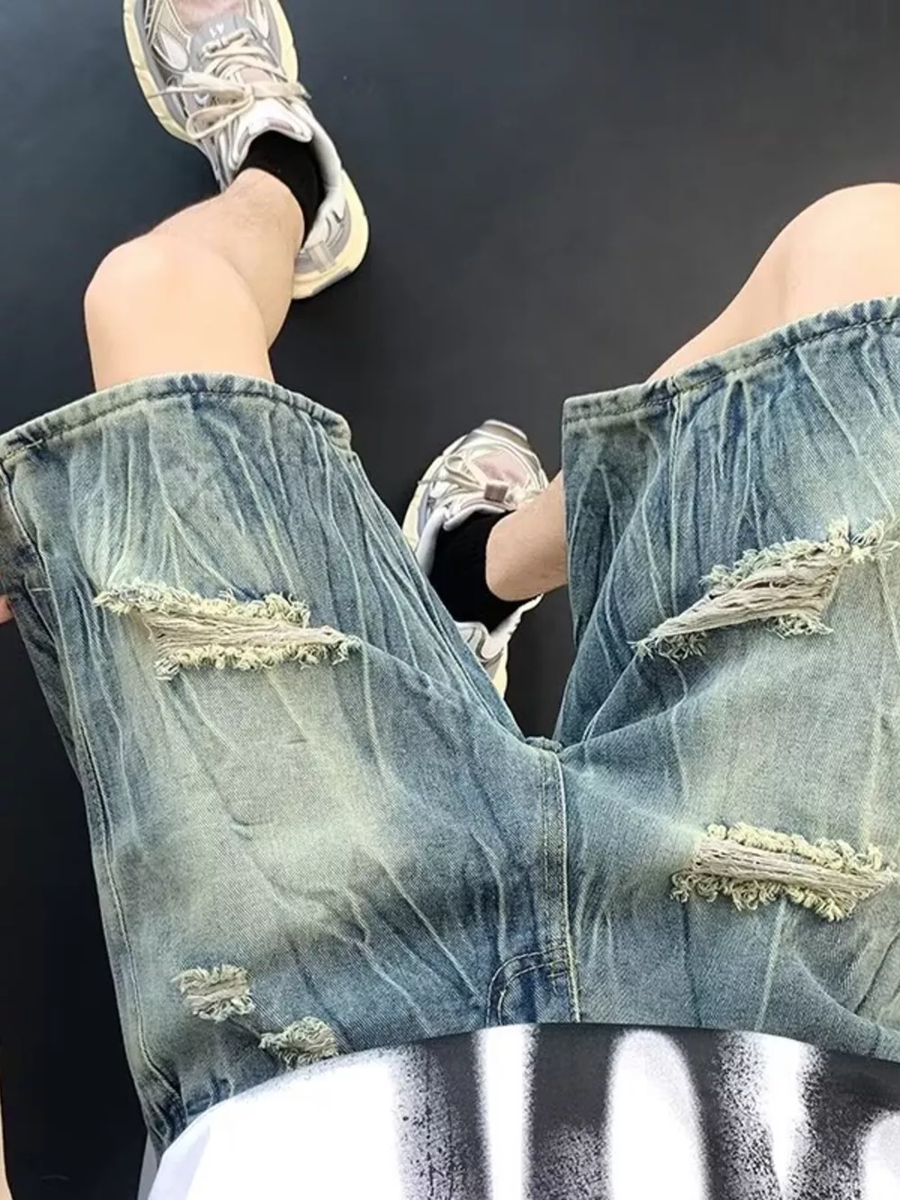 Men's Plus Size Distressed Wide Leg Denim Shorts, image 3