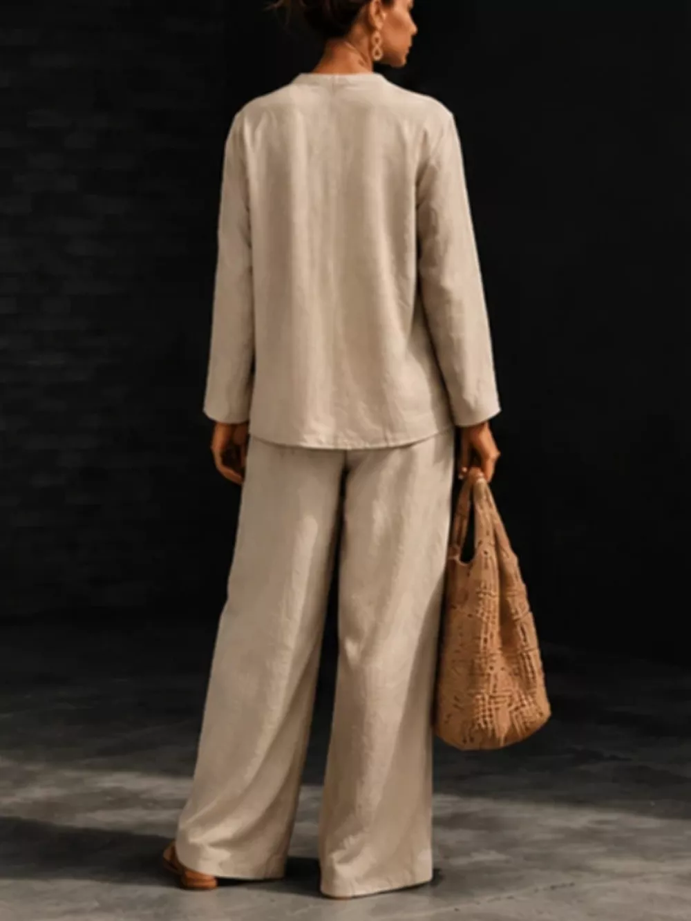 Notched Long Sleeve Top and Pants Set, image 15