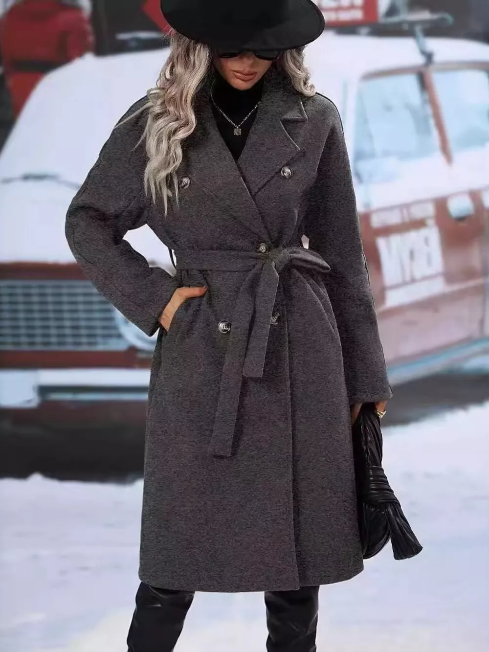 Double-Breasted Lapel Collar Overcoat, image 24