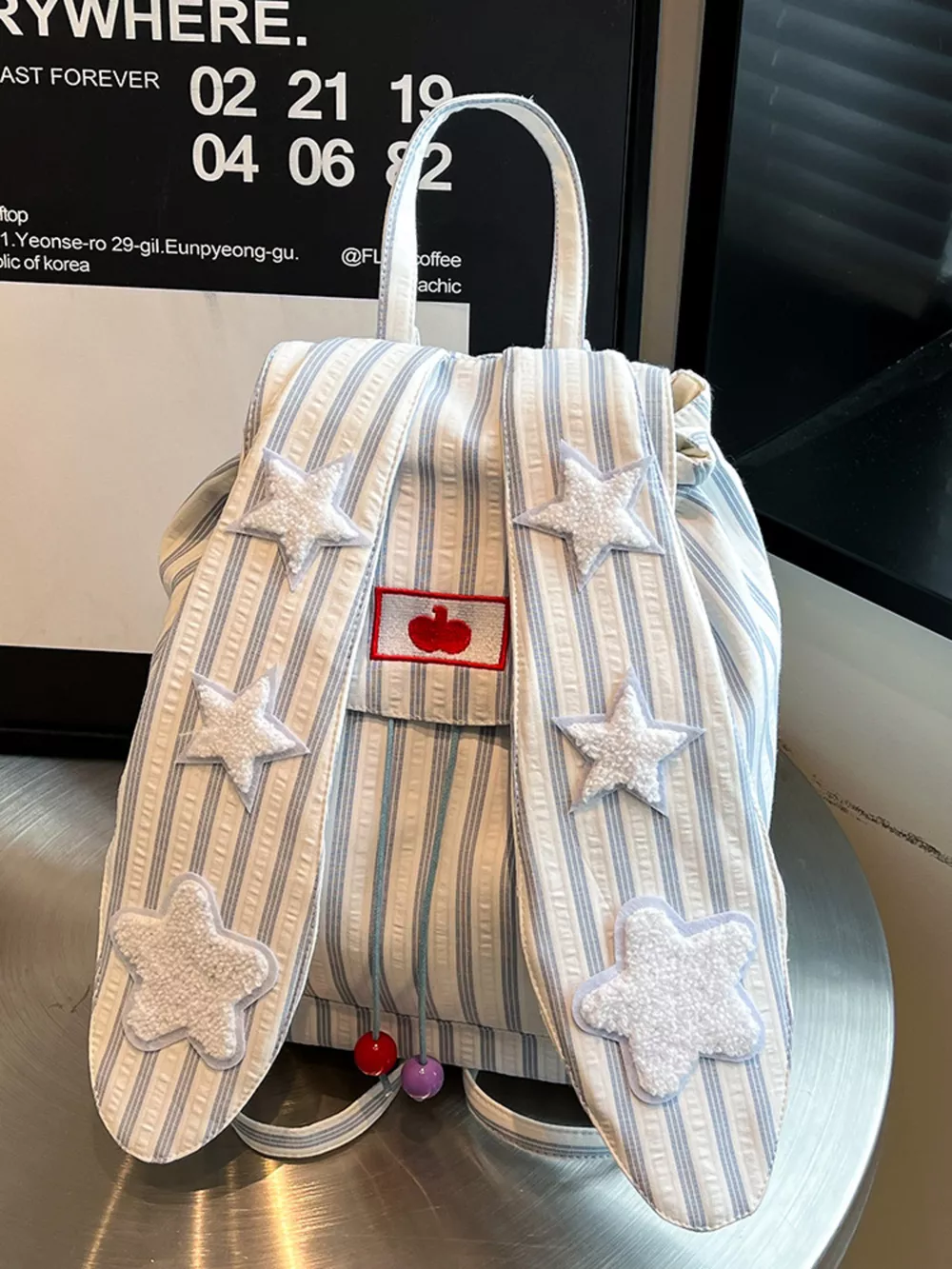 Striped Star Bunny Ear Backpack Bag, image 16